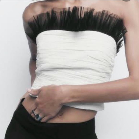 Zara Tops - Zara Black and White Strapless Crop Top